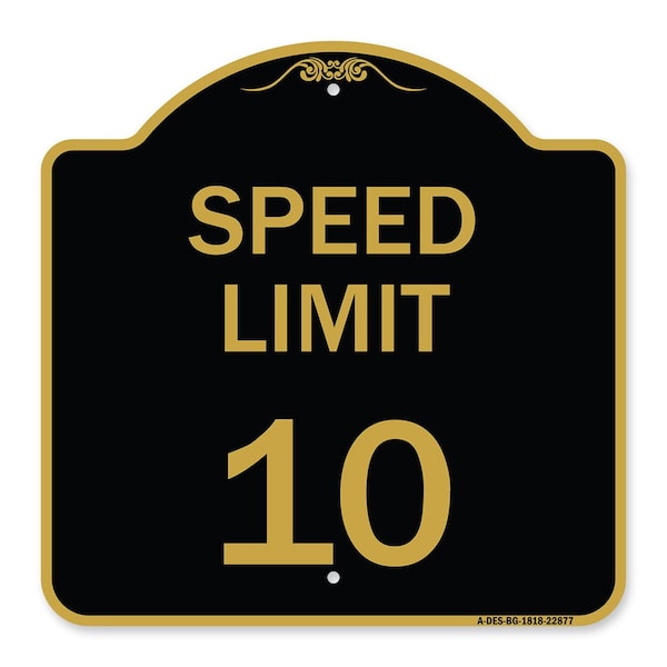 Speed Reduction Sign Speed Limit 10 Mph, Black & Gold Aluminum Sign, 18" x 18", BG-1818-22877